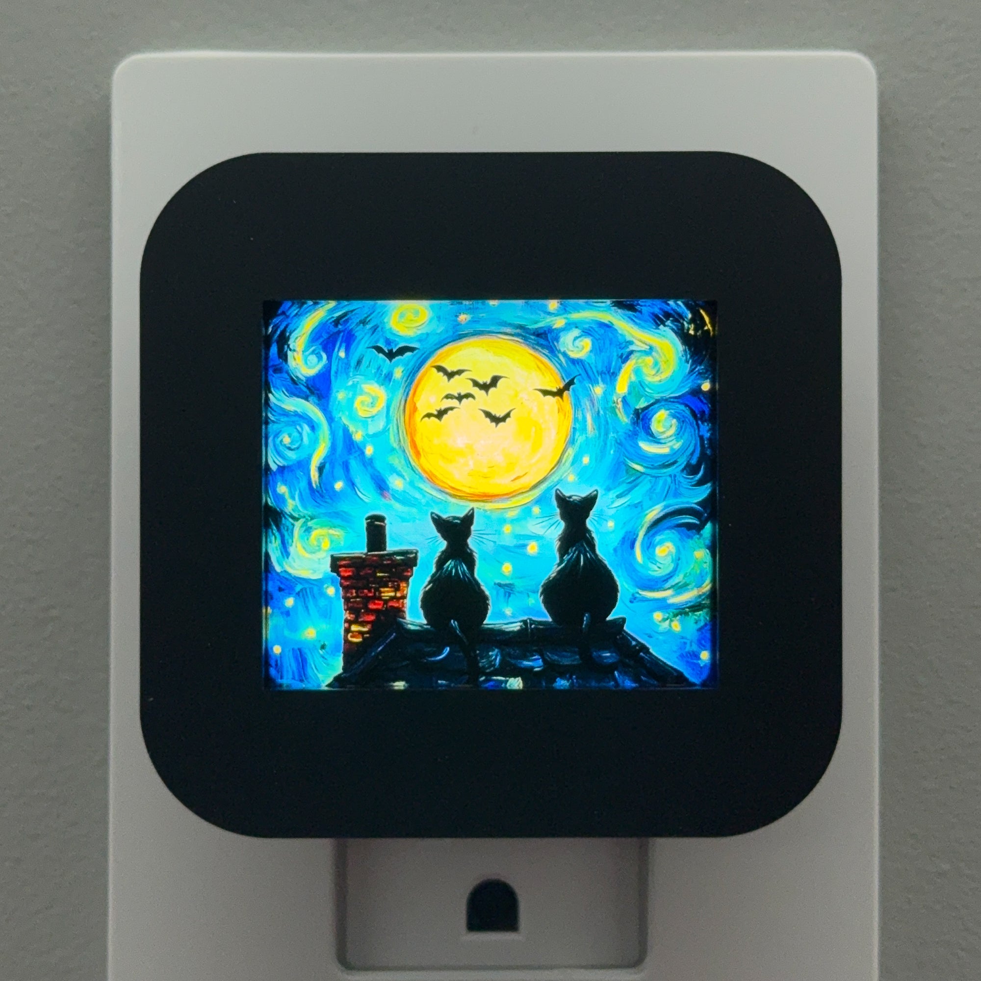 Starry Night Halloween Cats Night Light