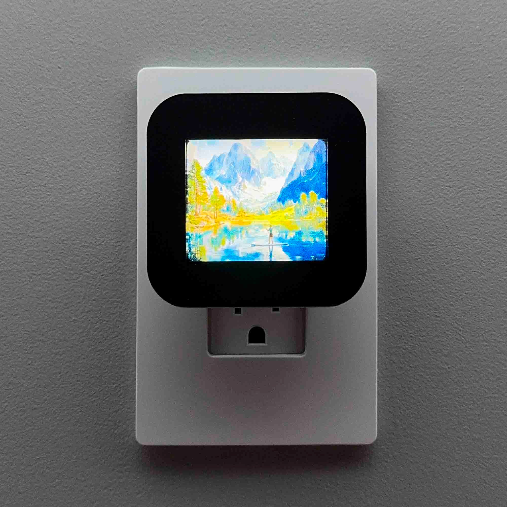 Paddleboarder on Mountain Lake Night Light