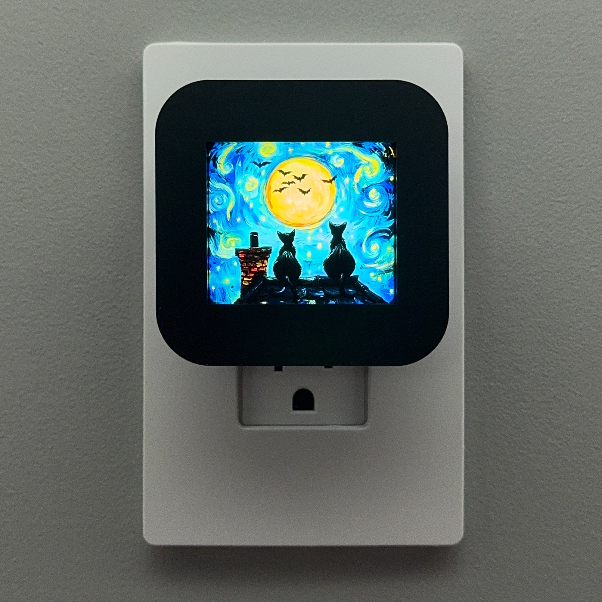 Starry Night Halloween Cats Night Light