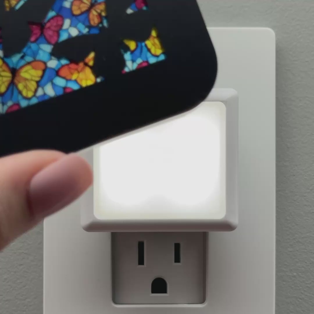 Load video: Butterfly Faux Stained Glass Night Light Cover ONLY