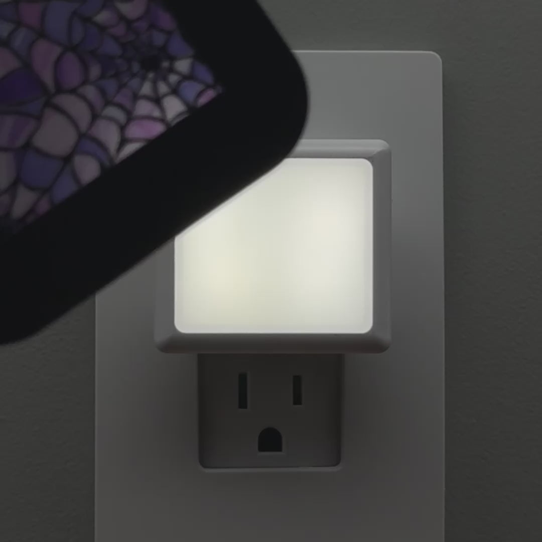 Load video: Purple Spiderweb Stained Glass Night Light