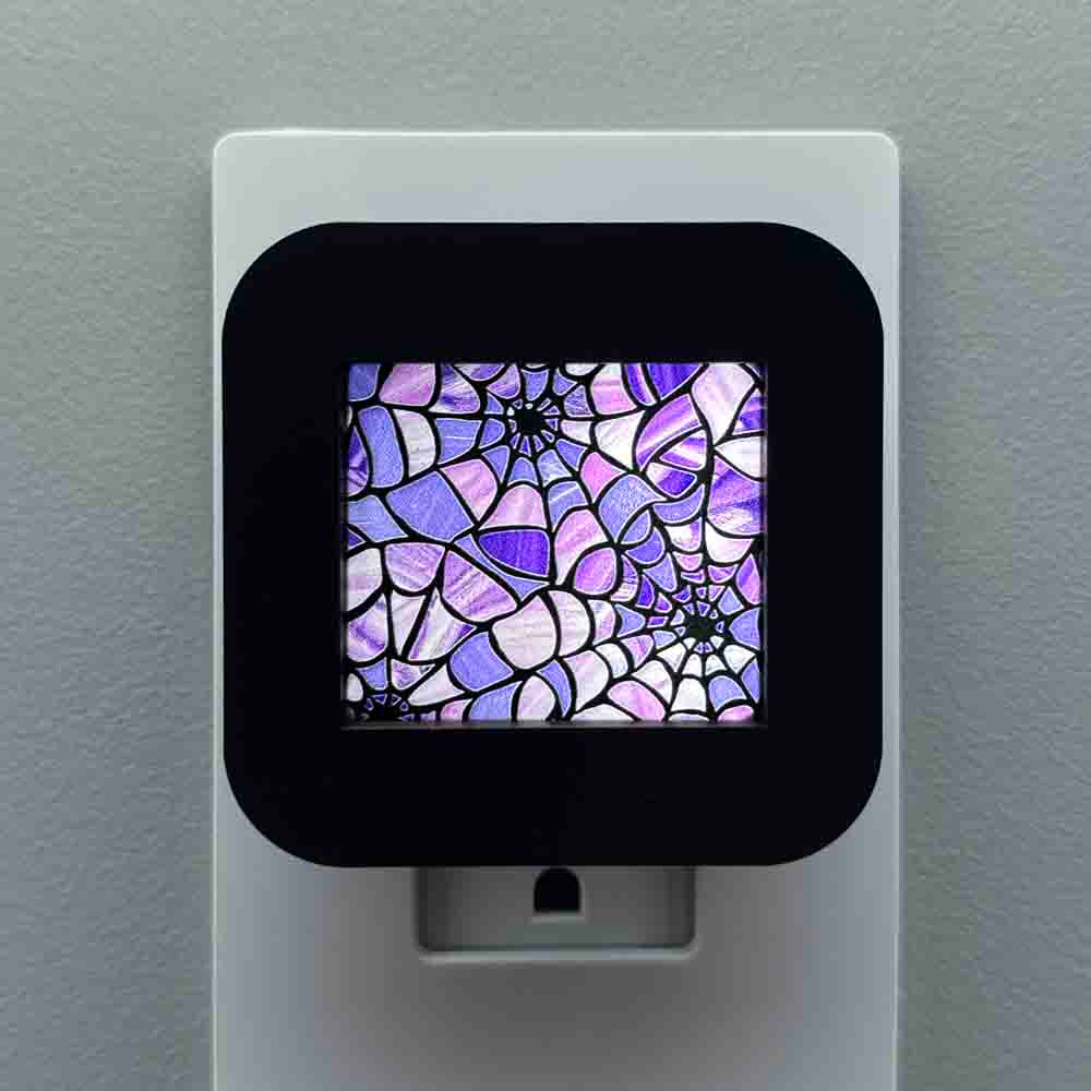 Purple Spiderweb Stained Glass Night Light