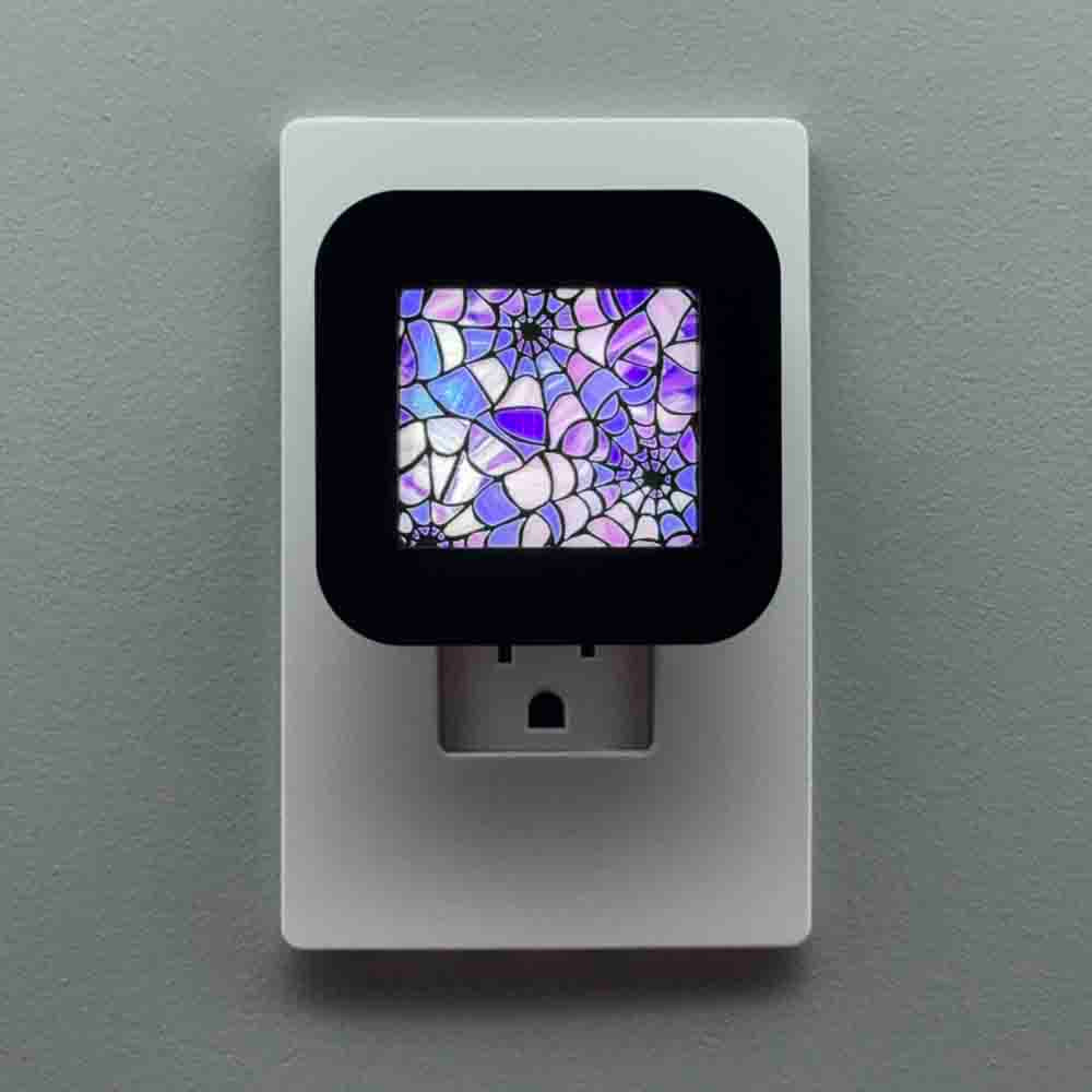 Purple Spiderweb Stained Glass Night Light