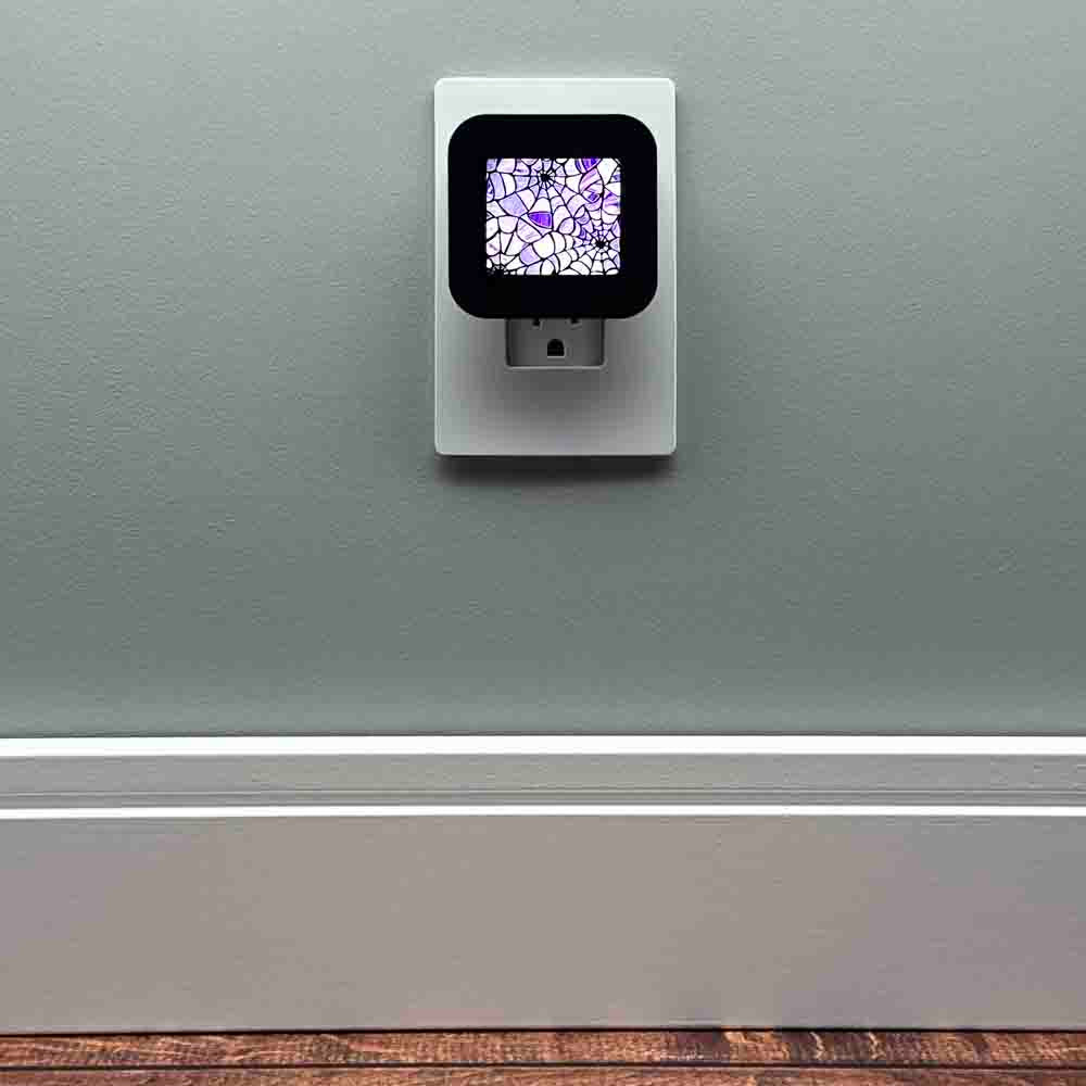 Purple Spiderweb Stained Glass Night Light