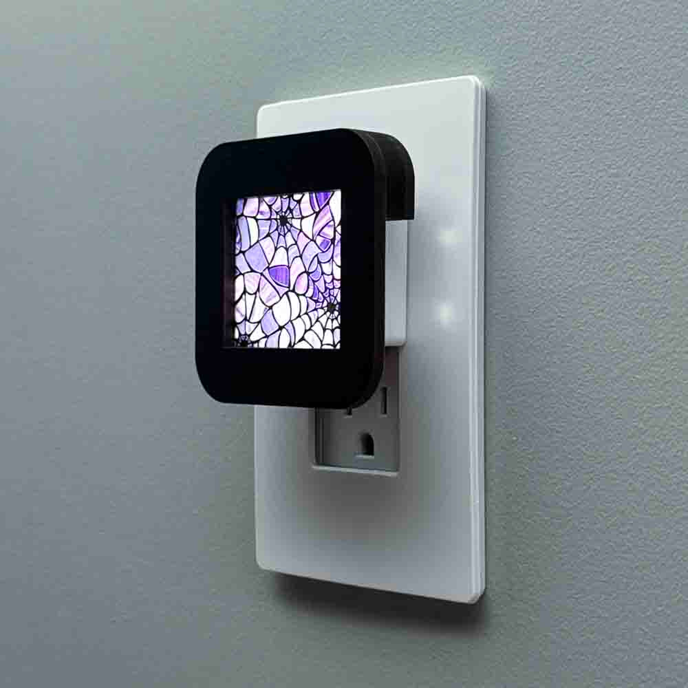 Purple Spiderweb Stained Glass Night Light